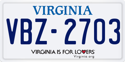 VA license plate VBZ2703