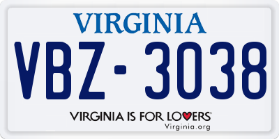 VA license plate VBZ3038
