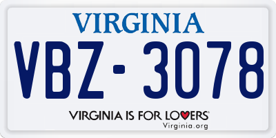VA license plate VBZ3078