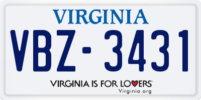 VA license plate VBZ3431