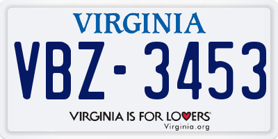VA license plate VBZ3453