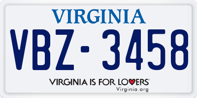 VA license plate VBZ3458