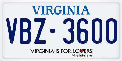 VA license plate VBZ3600