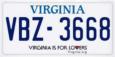VA license plate VBZ3668