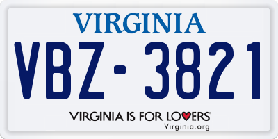 VA license plate VBZ3821
