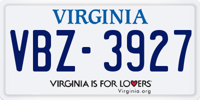 VA license plate VBZ3927
