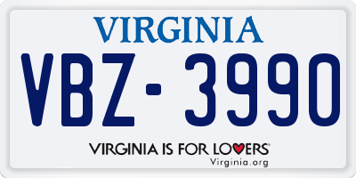 VA license plate VBZ3990