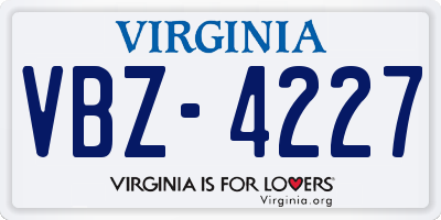 VA license plate VBZ4227