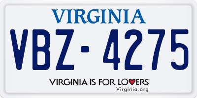 VA license plate VBZ4275