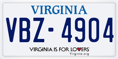 VA license plate VBZ4904