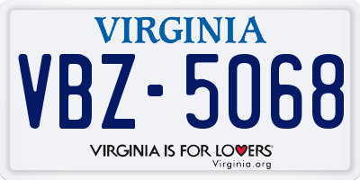 VA license plate VBZ5068