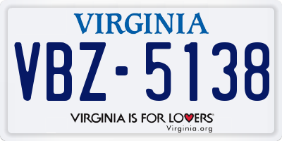 VA license plate VBZ5138