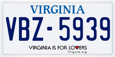 VA license plate VBZ5939