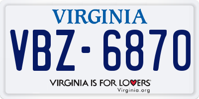 VA license plate VBZ6870