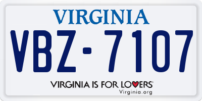 VA license plate VBZ7107