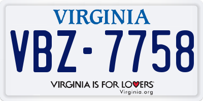 VA license plate VBZ7758
