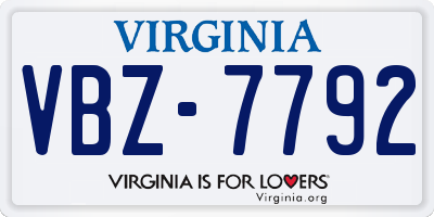 VA license plate VBZ7792