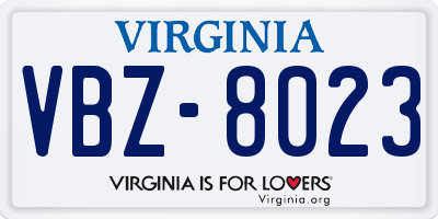 VA license plate VBZ8023