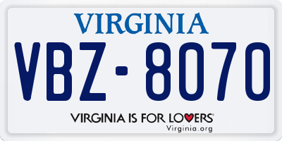 VA license plate VBZ8070