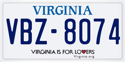 VA license plate VBZ8074