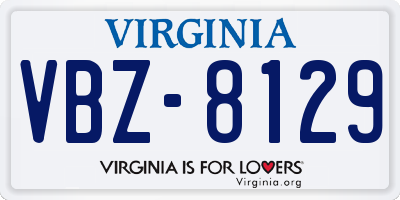 VA license plate VBZ8129