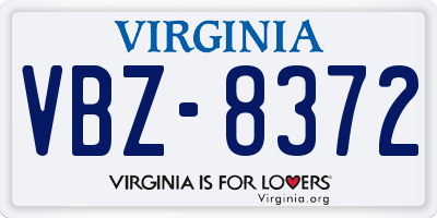 VA license plate VBZ8372