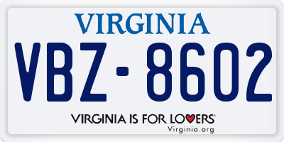 VA license plate VBZ8602