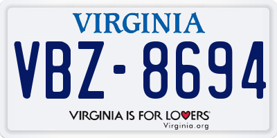 VA license plate VBZ8694