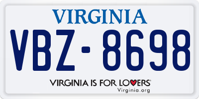 VA license plate VBZ8698