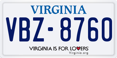VA license plate VBZ8760