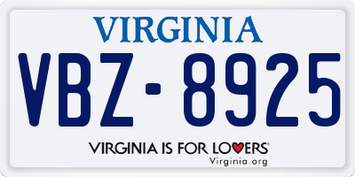 VA license plate VBZ8925