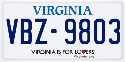VA license plate VBZ9803