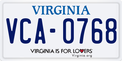 VA license plate VCA0768