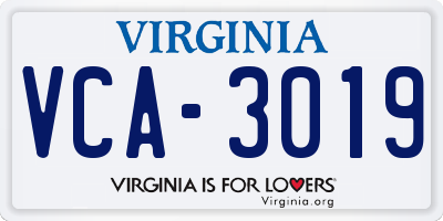 VA license plate VCA3019