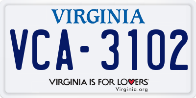 VA license plate VCA3102