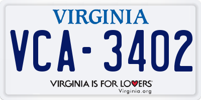 VA license plate VCA3402