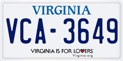 VA license plate VCA3649