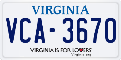 VA license plate VCA3670