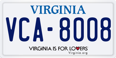 VA license plate VCA8008