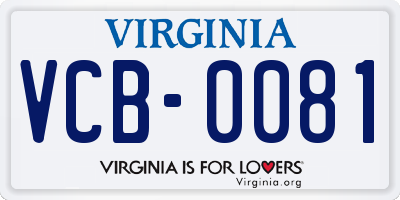 VA license plate VCB0081