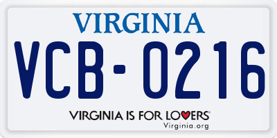 VA license plate VCB0216