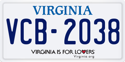 VA license plate VCB2038