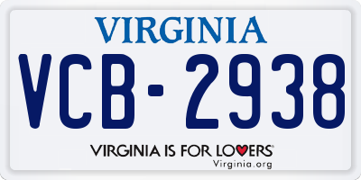 VA license plate VCB2938