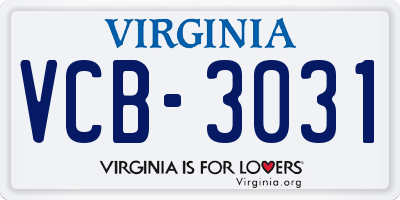VA license plate VCB3031