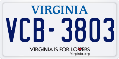 VA license plate VCB3803