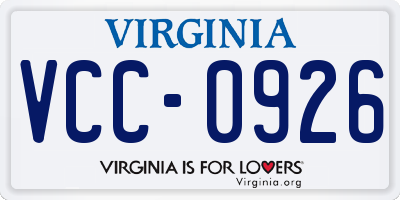VA license plate VCC0926