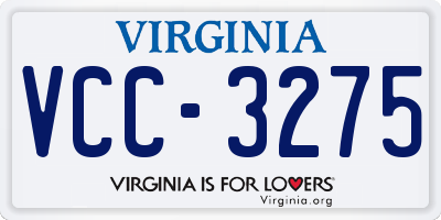 VA license plate VCC3275