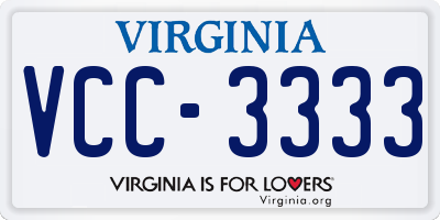 VA license plate VCC3333