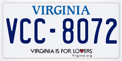 VA license plate VCC8072