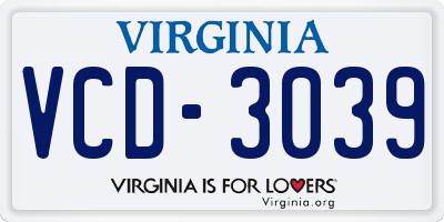 VA license plate VCD3039